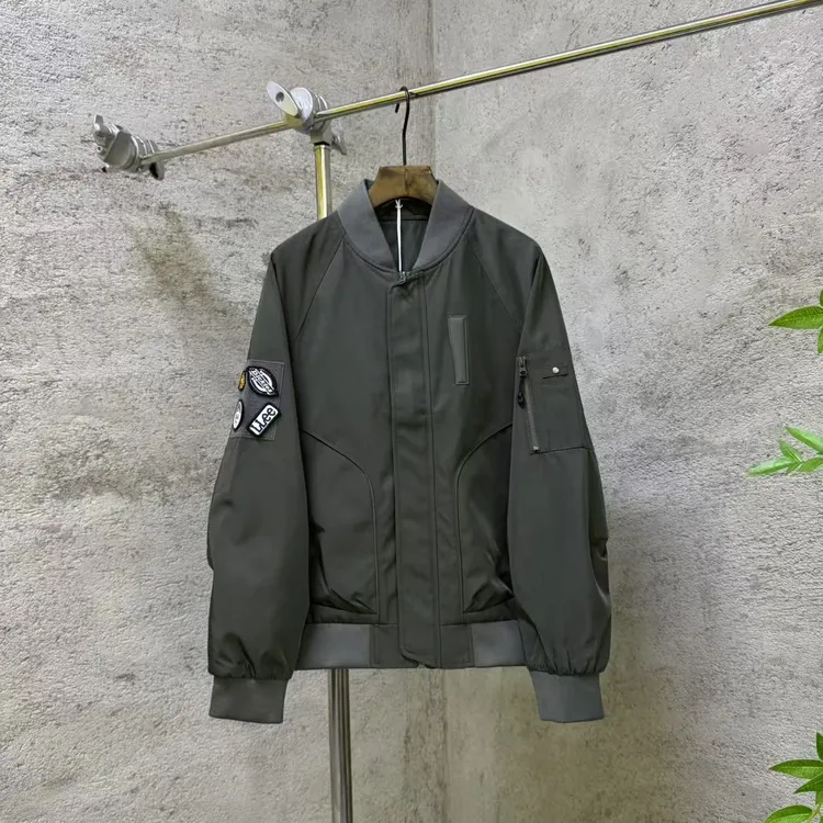 88616秋季男款时尚刺绣水洗立领棒球领夹克休闲连帽透气上衣纯色