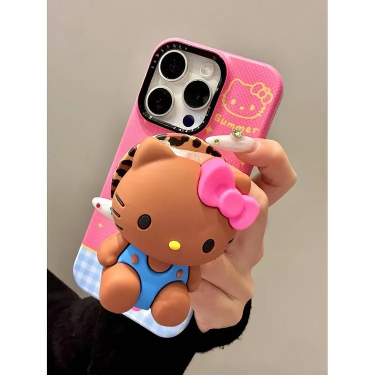 卡通网格黄色线条黑皮猫咪菲林磁吸iphone16promax苹果15手机壳14