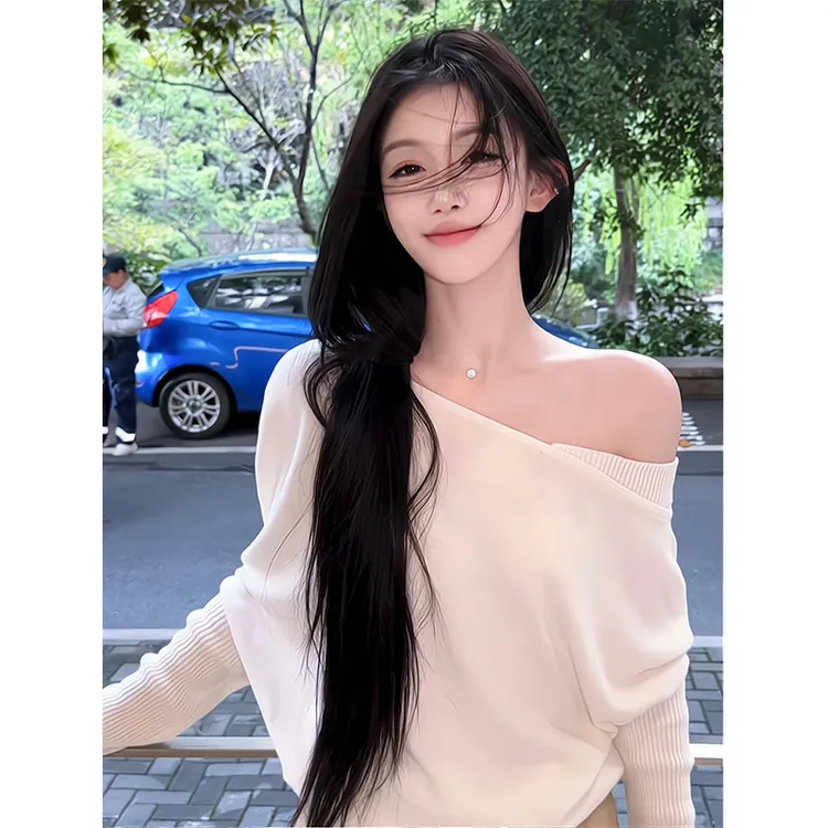 露肩一字领不规则女内搭2025秋季纯欲高级感上衣垂感显瘦休闲裤