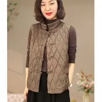 [涧蓝正品]手工盘扣宽松立领白鸭绒羽绒马夹宽松显瘦坎肩洋气