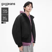 gxg.jeans黑色微皱面料工装立领羽绒服25冬J25DY24018