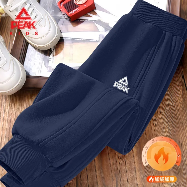 匹克童装儿童运动卫裤男童2025冬季一体绒针织裤子中大童加绒长裤