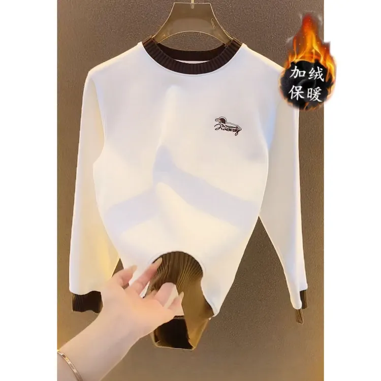 欧洲站轻奢加绒卫衣男士秋冬新款时尚刺绣打底衫百搭潮流休闲上衣