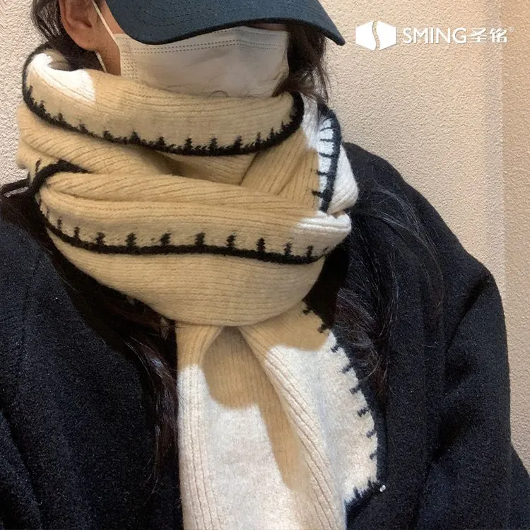 含羊毛高级感针织围巾女冬季2025新款韩系氛围感简约百搭围脖护肩