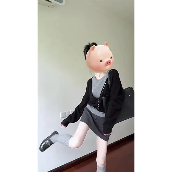 韩系春秋宽松短款长袖针织开衫女外搭毛衣外套吊带上衣+裙子套装