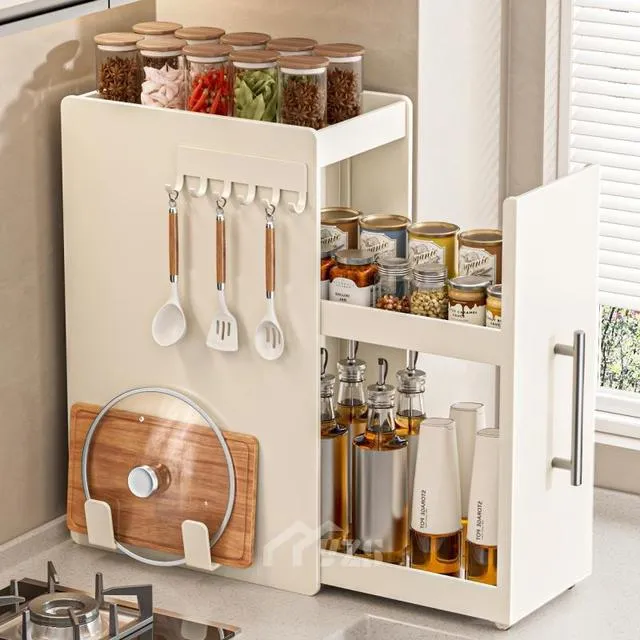 厨房调料置物架家用多功能抽拉油盐酱醋调味罐收纳盒台面收纳柜子