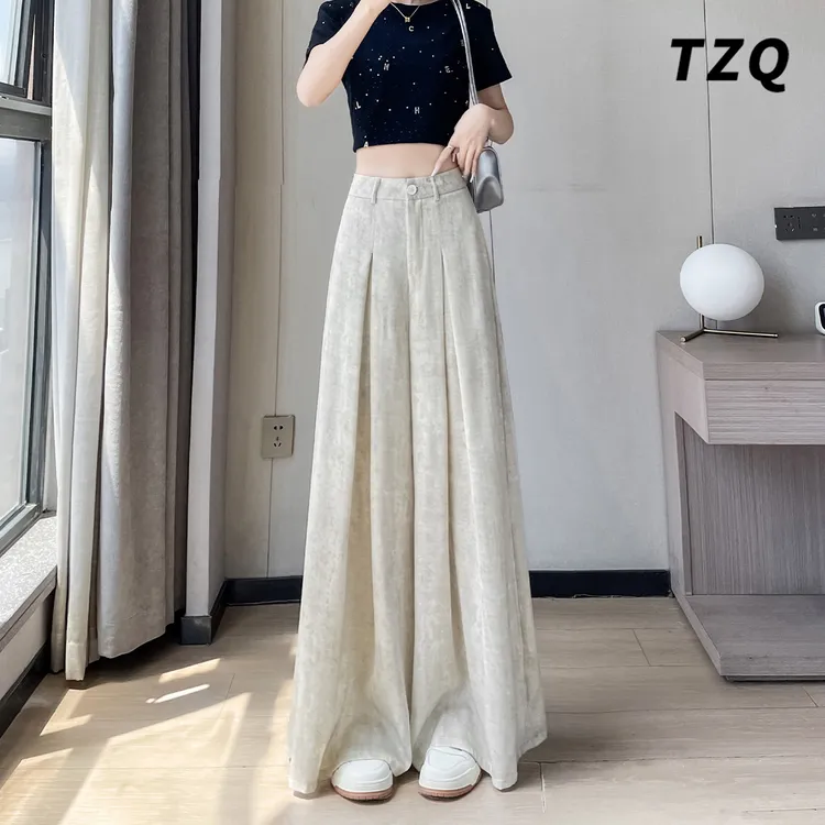 冰丝小个子醋酸缎面阔腿裤女款爆款秋季厚款阔腿裤大裤脚休闲裤子