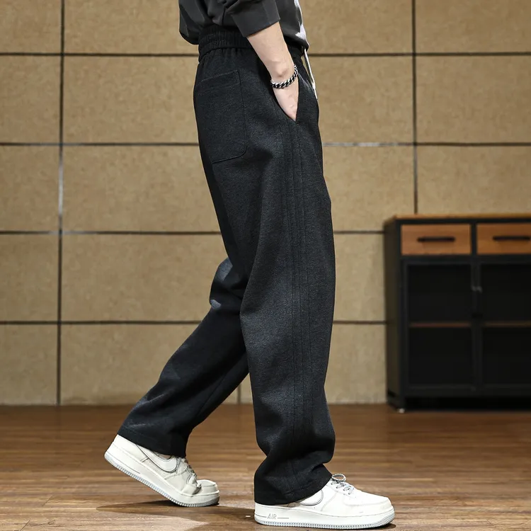 高端320g重磅休闲裤男款潮牌大码秋季新款小弯刀直筒裤男运动裤子