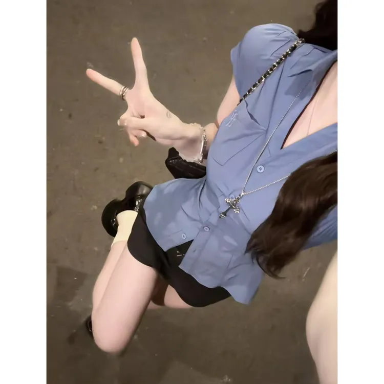 夏季时尚一整套女装2025新款学院风掐腰显瘦衬衫包臀短裙两件套