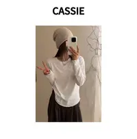 CASSIE（百搭王者）白色长袖t恤女宽松罩衫纯色内搭打底衫