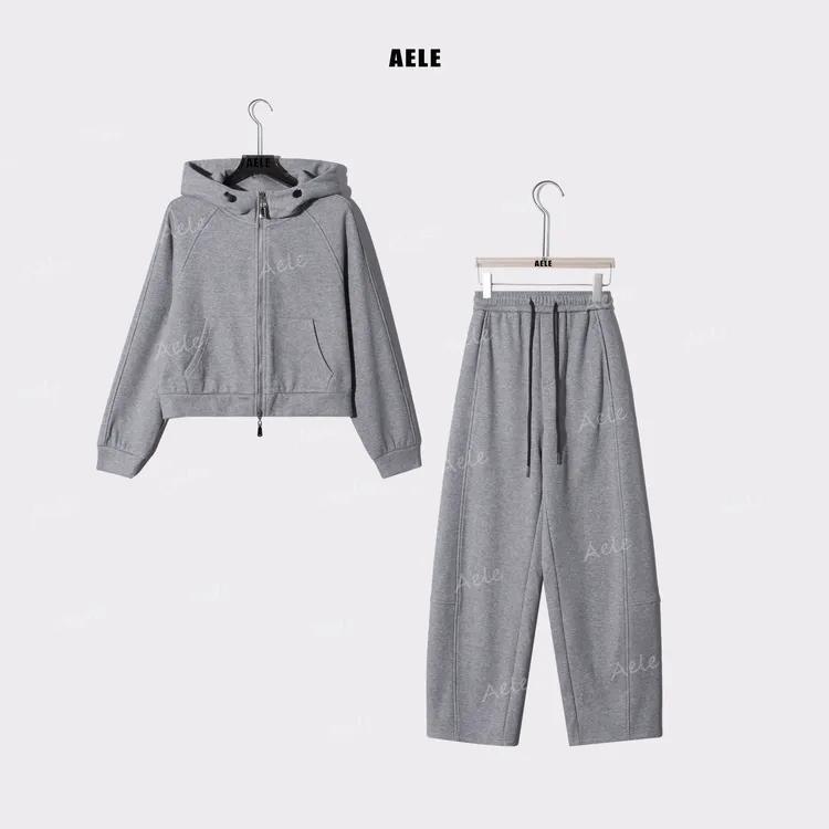 AELE连帽拉链卫衣短款外套+阔腿休闲卫裤套装 D853 3162 AD