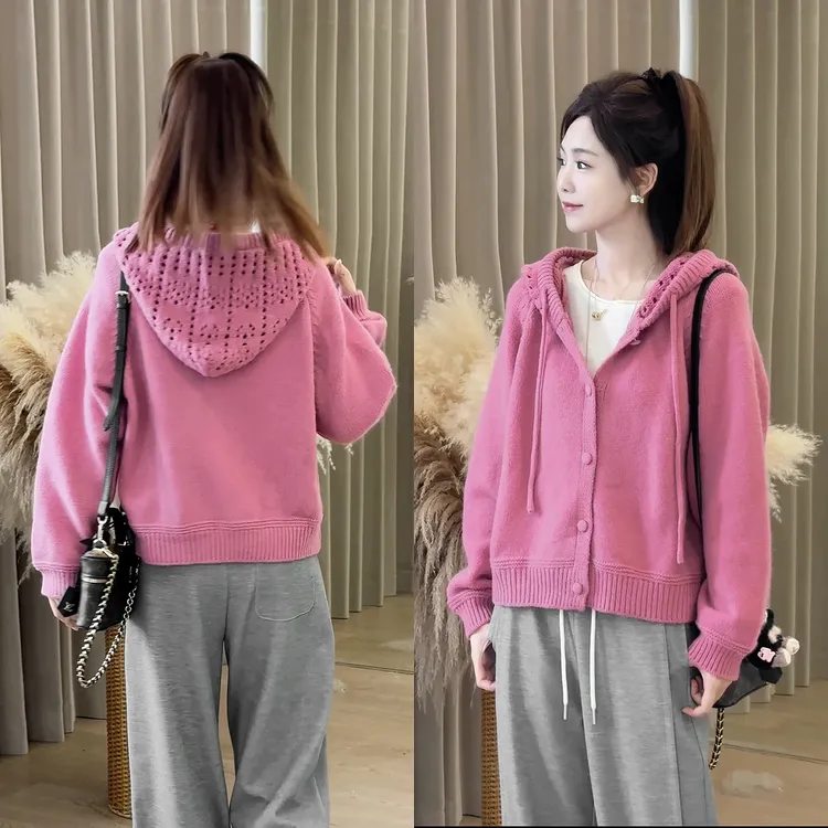 洋气衣服女装小众高级感帽衫外套秋季新款时尚休闲毛针织开衫宽松