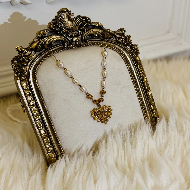 钛钢锆石吊坠 欧美爱心珍珠吊坠不掉色带钻超闪小吊坠百搭金色