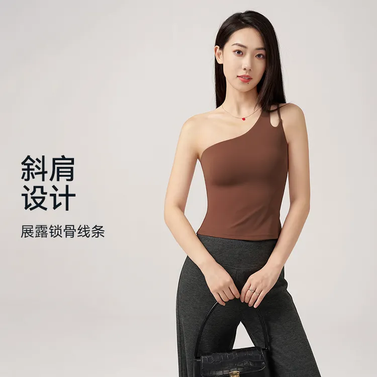 一体式运动背心女款防震防下垂普拉提斜肩瑜伽服上衣可外穿8600