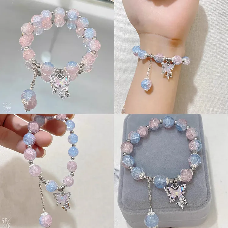 铜合金玻璃手链碎花手链ins小众琉璃手串送闺蜜好友学生党高颜值