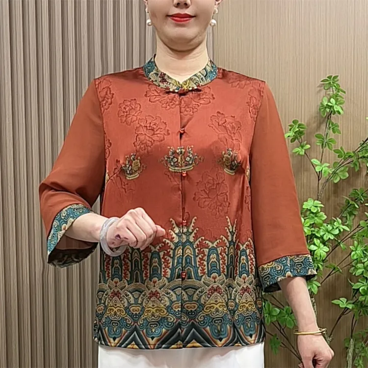 妈妈装夏装国风定位花小衫2025新款中老年女装新中式复古开衫衬衫