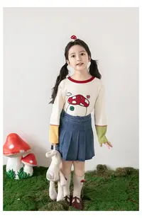 幼悠【棉柔弹簧】秋三波女童春秋洋气儿童牛仔百褶裙Q4460