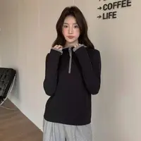 【丽鑫】7689撞色半拉链连帽打底衫