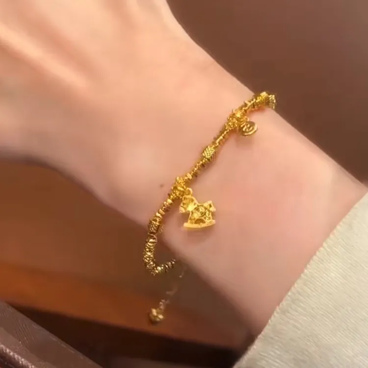 合金手链 合金新中式爆闪碎金马上有钱气质配饰饰品小众轻奢金色