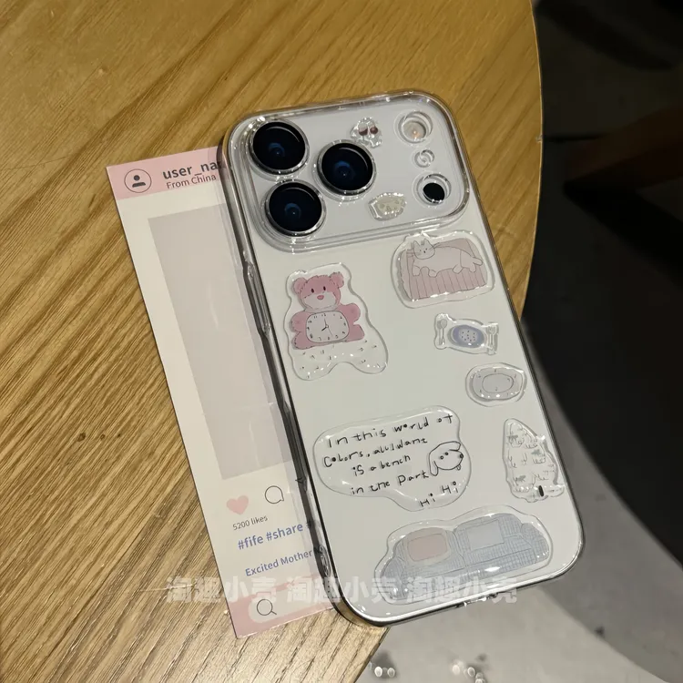 创意滴胶贴纸透明壳苹果17promax手机壳适用于iPhone16/15PLUS/14