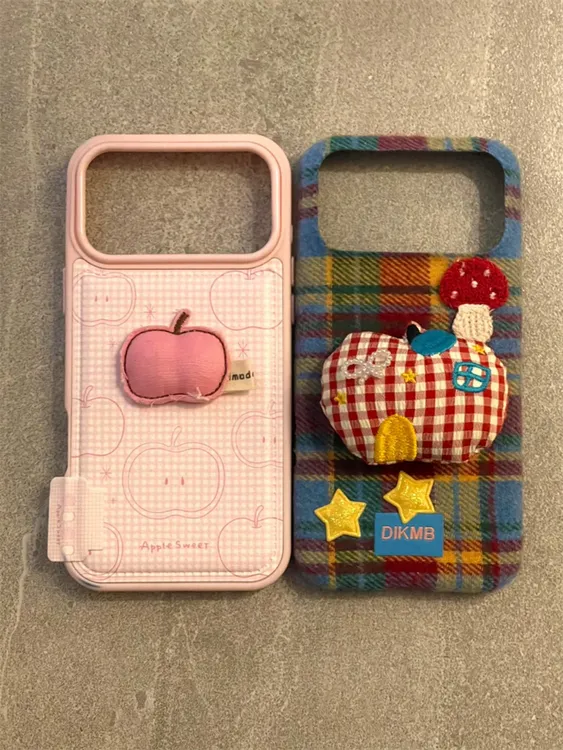 可爱绒布格纹布艺房子苹果适用iPhone17pro手机壳苹果16pro新款15