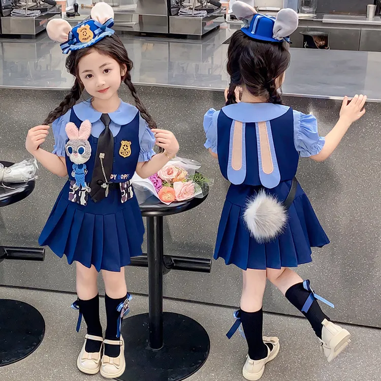朱迪兔子警官衣服女童夏装套装儿童迪士尼jk制服学院风三件套裙子