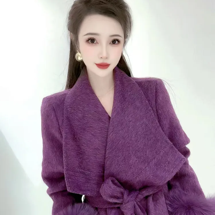 【BUWAN定制】羊驼绒宽边领正肩袖宽松双面羊毛新款狐狸毛袖大衣