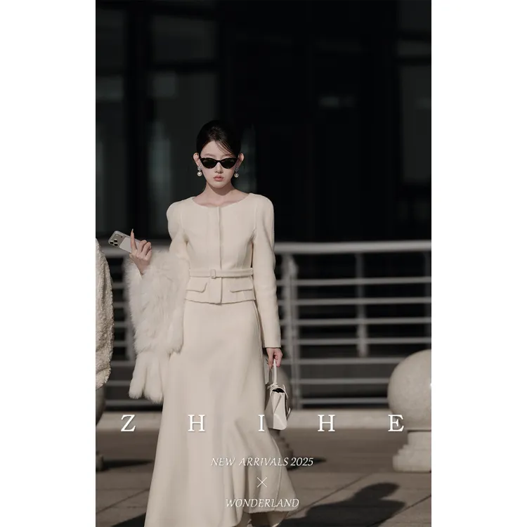 无艳一禾【伊丽莎白2.0】手工坊-100绵羊毛双面呢收腰大衣+半裙