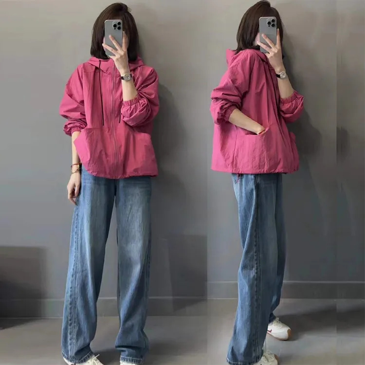 欧货连帽拉链冲锋衣外套女2025春秋新款宽松显瘦工装夹克开衫上衣