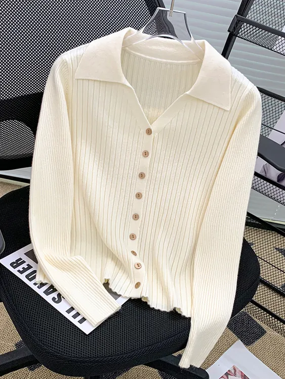【优质面料】新款秋冬2025针织打底衫纯色开衫纽扣时尚长袖打底上衣