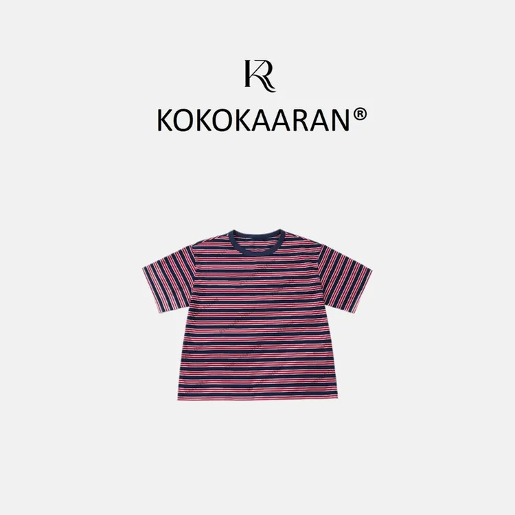 kokokaaran/可可咔伦【100棉】条纹撞色复古圆领短袖T恤SH250352