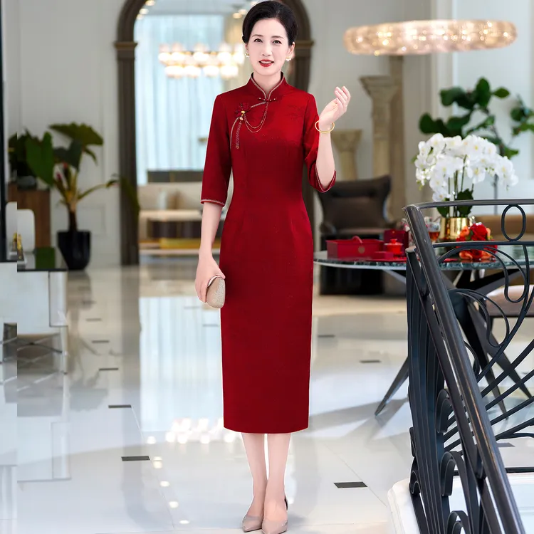 高端喜婆婆婚宴装改良旗袍遮肚子礼服2025新款秋季喜妈妈婚宴装