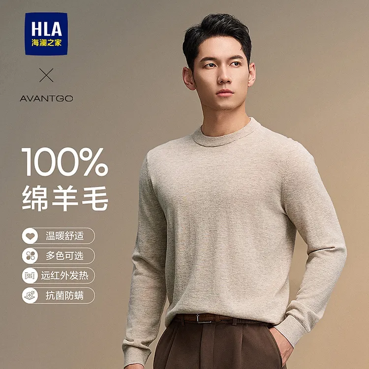 【纯羊毛】HLA海澜之家长袖针织衫男轻商务经典保暖大码毛衣男男士