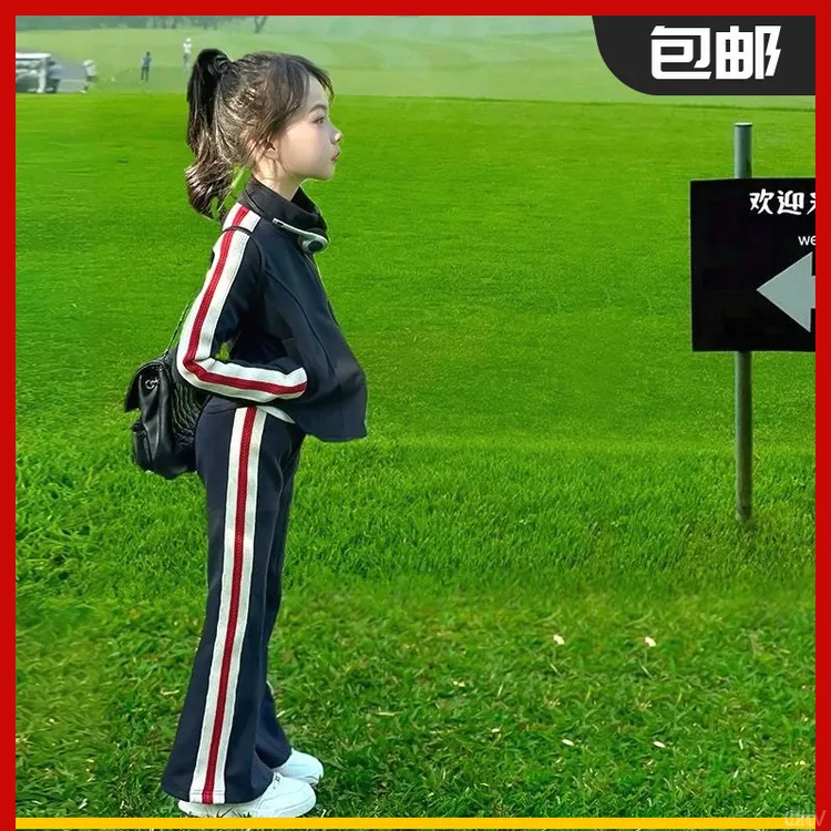 女童套装春季2025新款中大童开衫外套洋气女孩美式运动休闲两件套