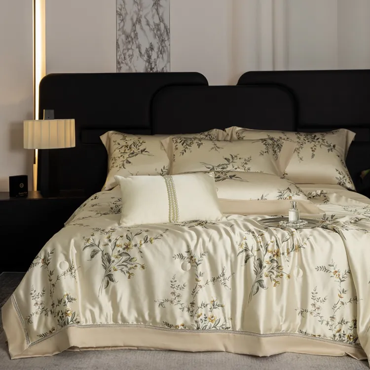 天丝桑珍丝数码印花镂空夏被四件套高端轻奢凉感丝滑柔软亲肤透气