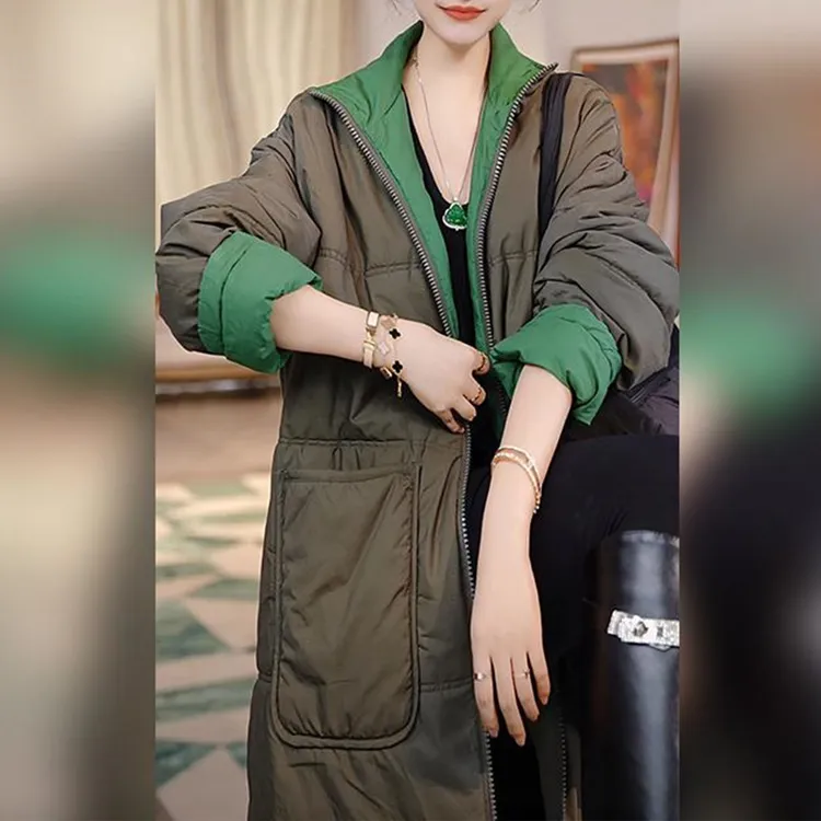 时尚休闲宽松显瘦加厚保暖棉衣2026秋冬季气质双面穿立领棉服外套