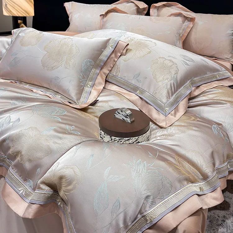 轻奢A类天丝棉四件套全棉纯棉提花被套亲肤裸睡床单高级床上用品