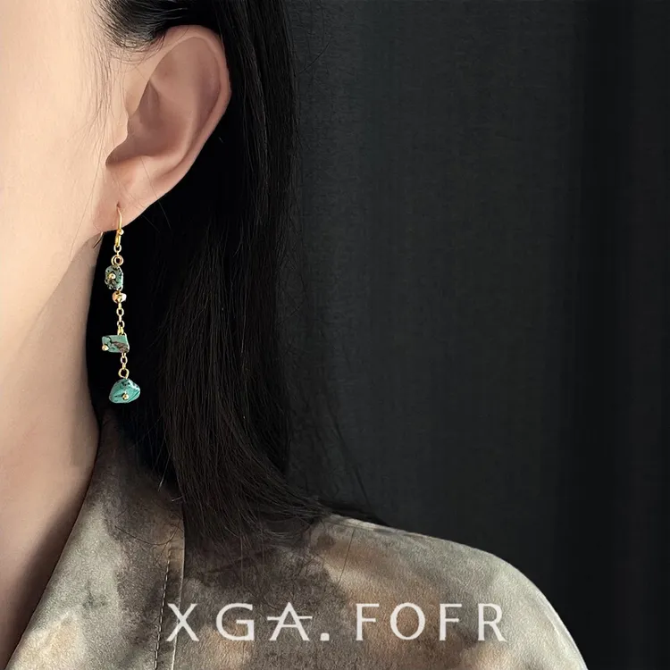 925银耳饰 耳饰手工藏式小众绿石复古耳环个性百搭耳钉冷淡风耳坠