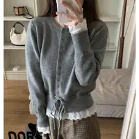 2025韩系蕾丝花边拼接毛衣外套开衫新款秋冬针织上衣春季针织衫女