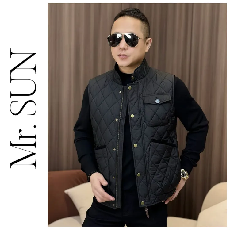 孙先生B家同款棱格棉复古工装男士加厚马甲男款立领马夹8049