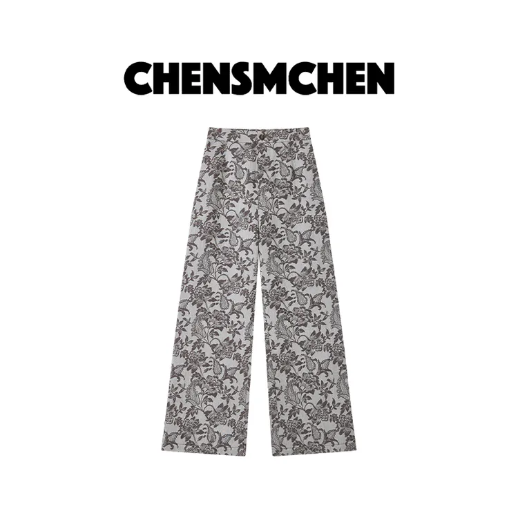 CHENSMCHEN 设计感时尚印花休闲裤女百搭宽松显瘦直筒裤CSK7626YW