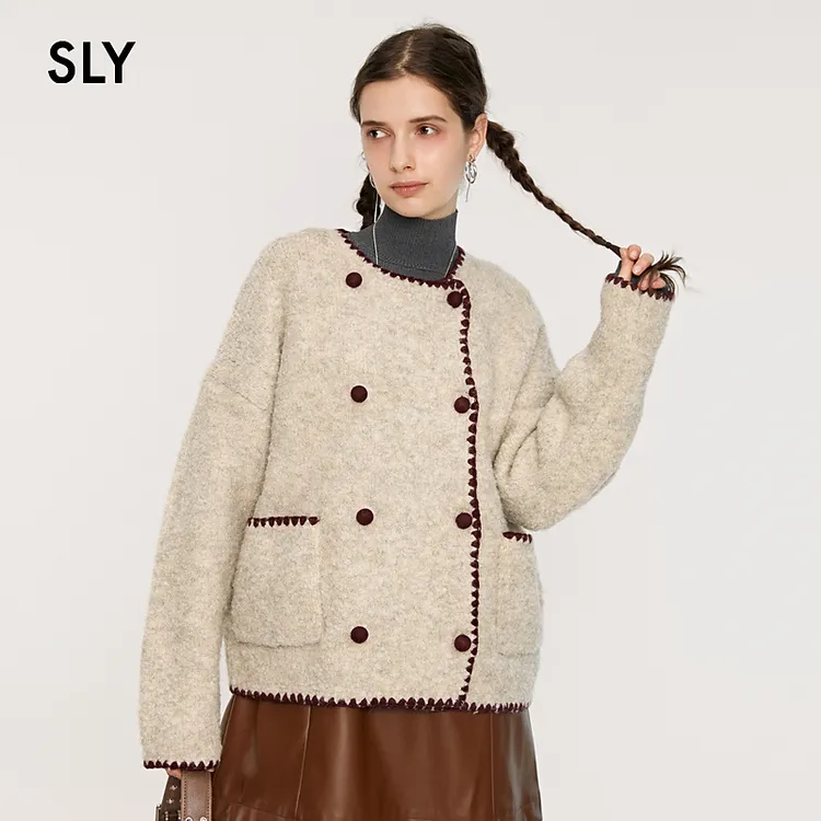 SLY秋冬新款千金风气质软糯亲肤宽松短外套女038IAU70-0091