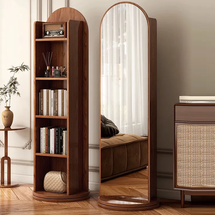 领坚旋转穿衣镜全身落地镜家用衣架杂志书架可旋转储物一体试衣镜