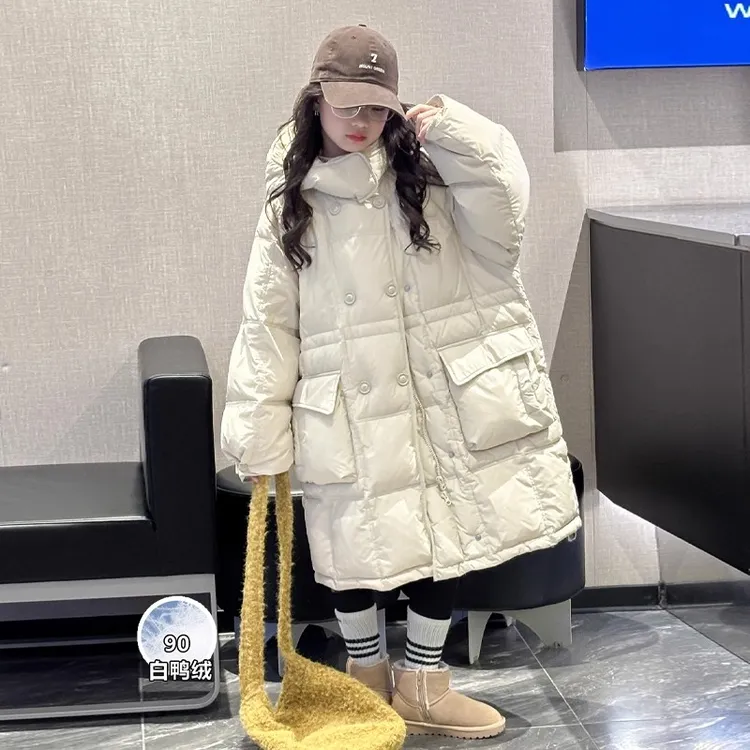 羽绒服女童冬装外套2025新款儿童洋气冬季白鸭绒女大童长款外套潮