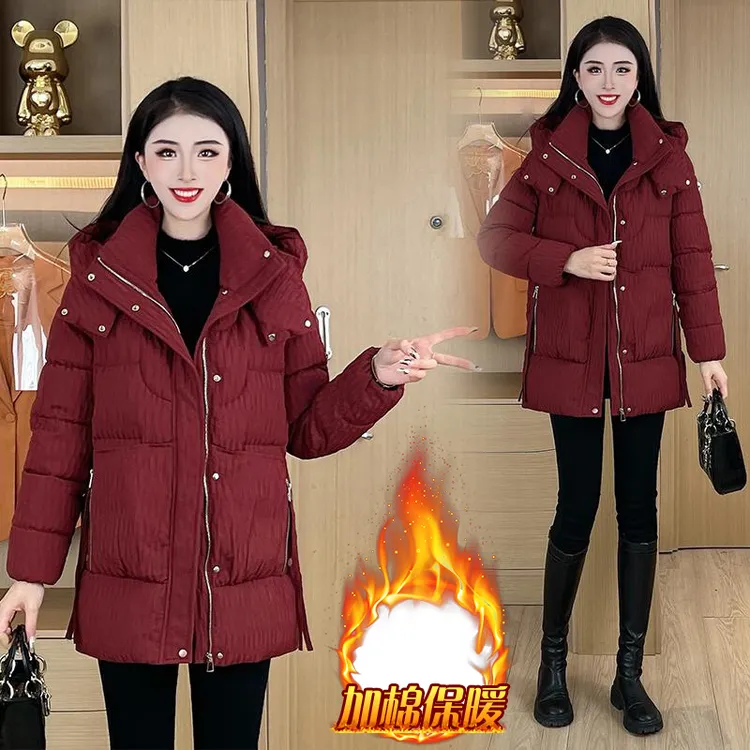 气质百搭显瘦时尚休闲棉服女2025年冬季新款保暖连帽加厚棉衣外套