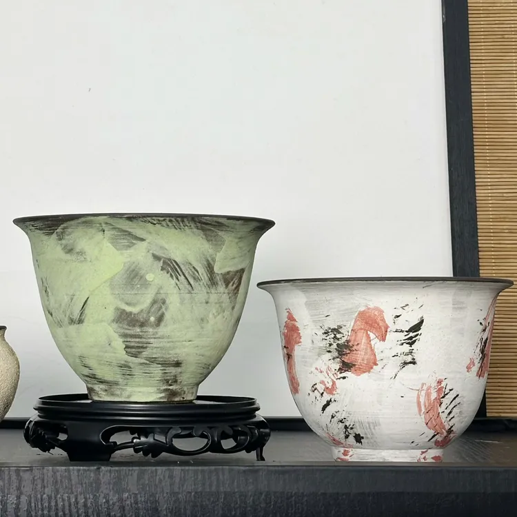 手工拉胚姹寂风水培无孔盆小缸景德镇陶瓷碗莲花盆铜钱草花盆