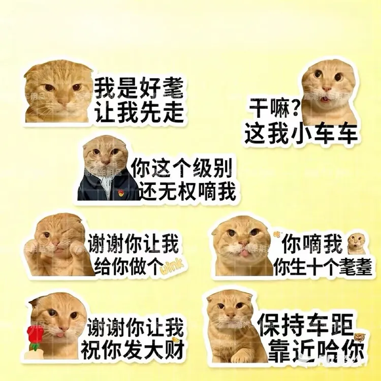耄耋车贴猫咪meme表情包汽车贴纸磁吸反光搞笑创意文字车窗装饰贴