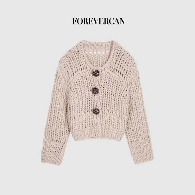 FOREVERCAN“埃克塞特”美丽诺羊毛手工感粗棒针针织外套MY4539B