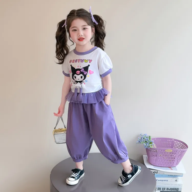 库洛米女童短袖套装夏季2026新款儿童可爱衣服潮宝宝防蚊裤两件套