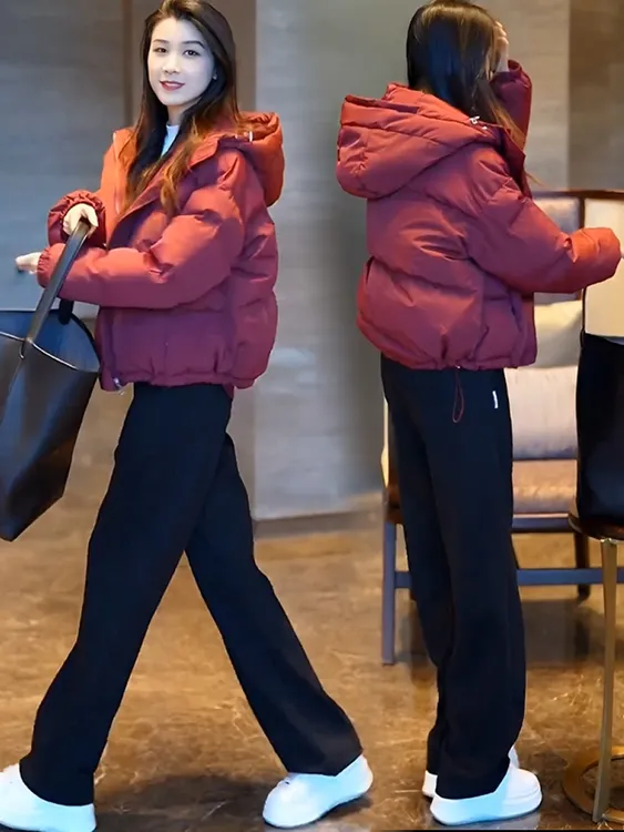 洋气时尚宽松韩版女2025冬季新款时尚连帽面包服棉衣棉袄加厚外套